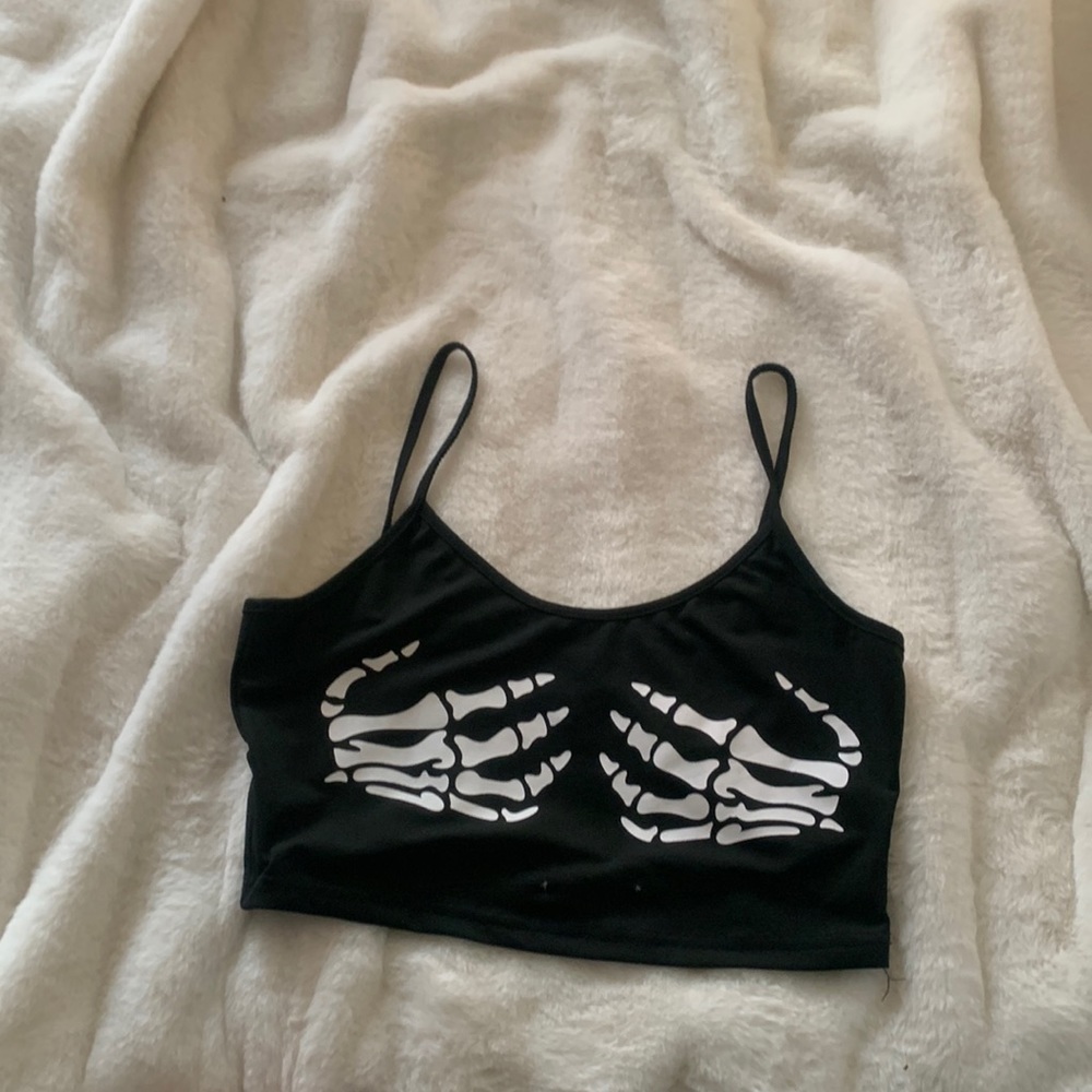 shein black skeleton crop top, size-M